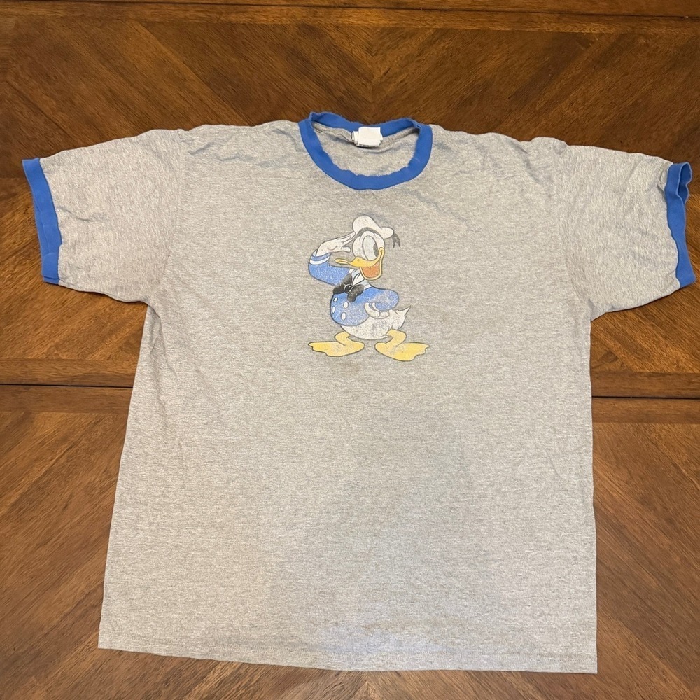 Disney Store Original Donald Duck Ringer T-Shirt Gray Blue Mens 2XL Graphic Tee